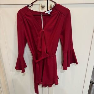 Chic Red Romper with Flared Sleeves